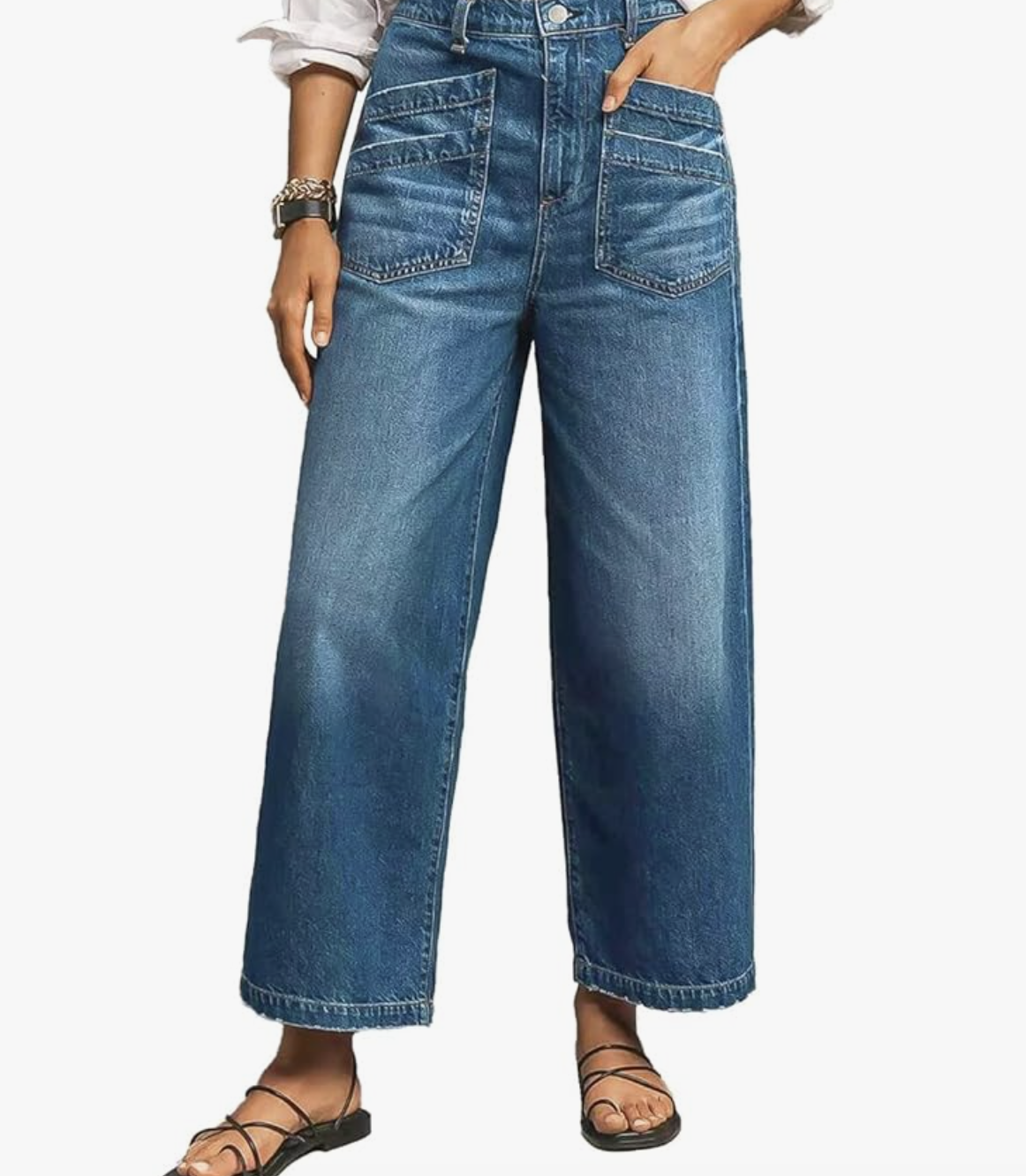Flamingals Wide Straight Leg Mid-Rise Jeans from Amazon reviewed for stretchy comfort and apron belly support.