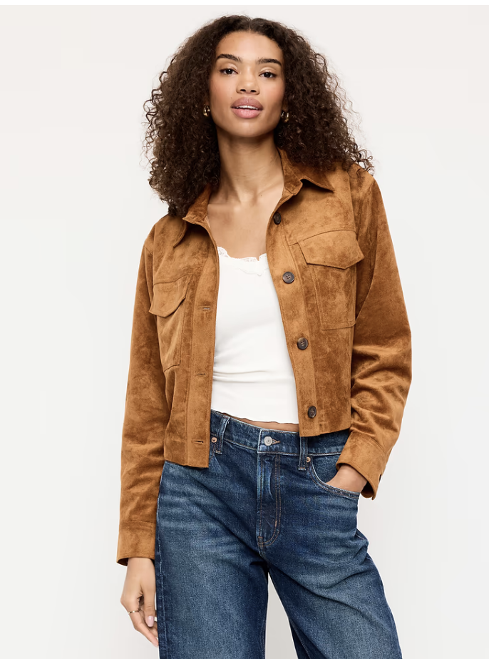 Old Navy Full-Zip Faux-Suede Harrington Jacket, studio product photo.