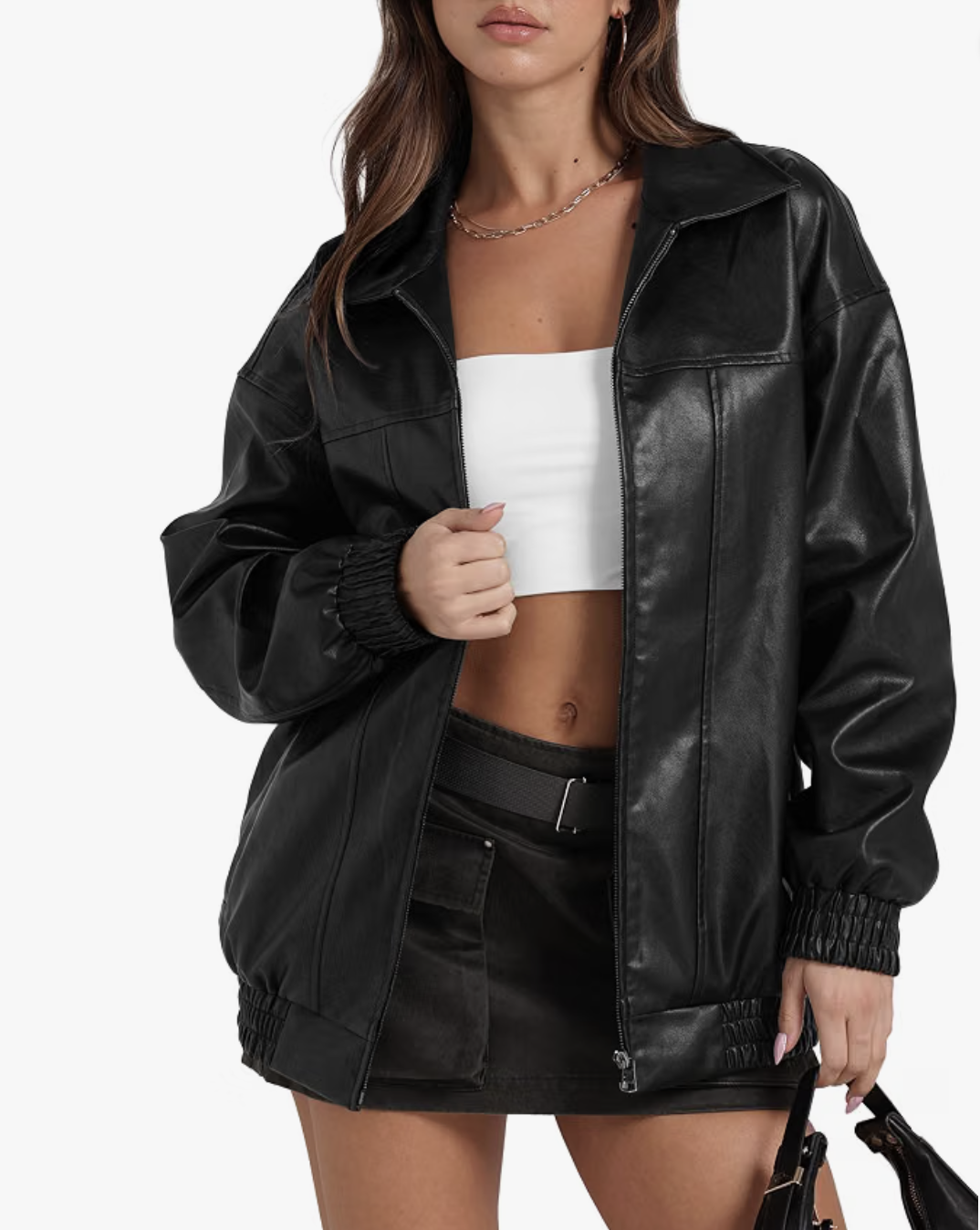 Sampeel oversized black faux-leather bomber jacket