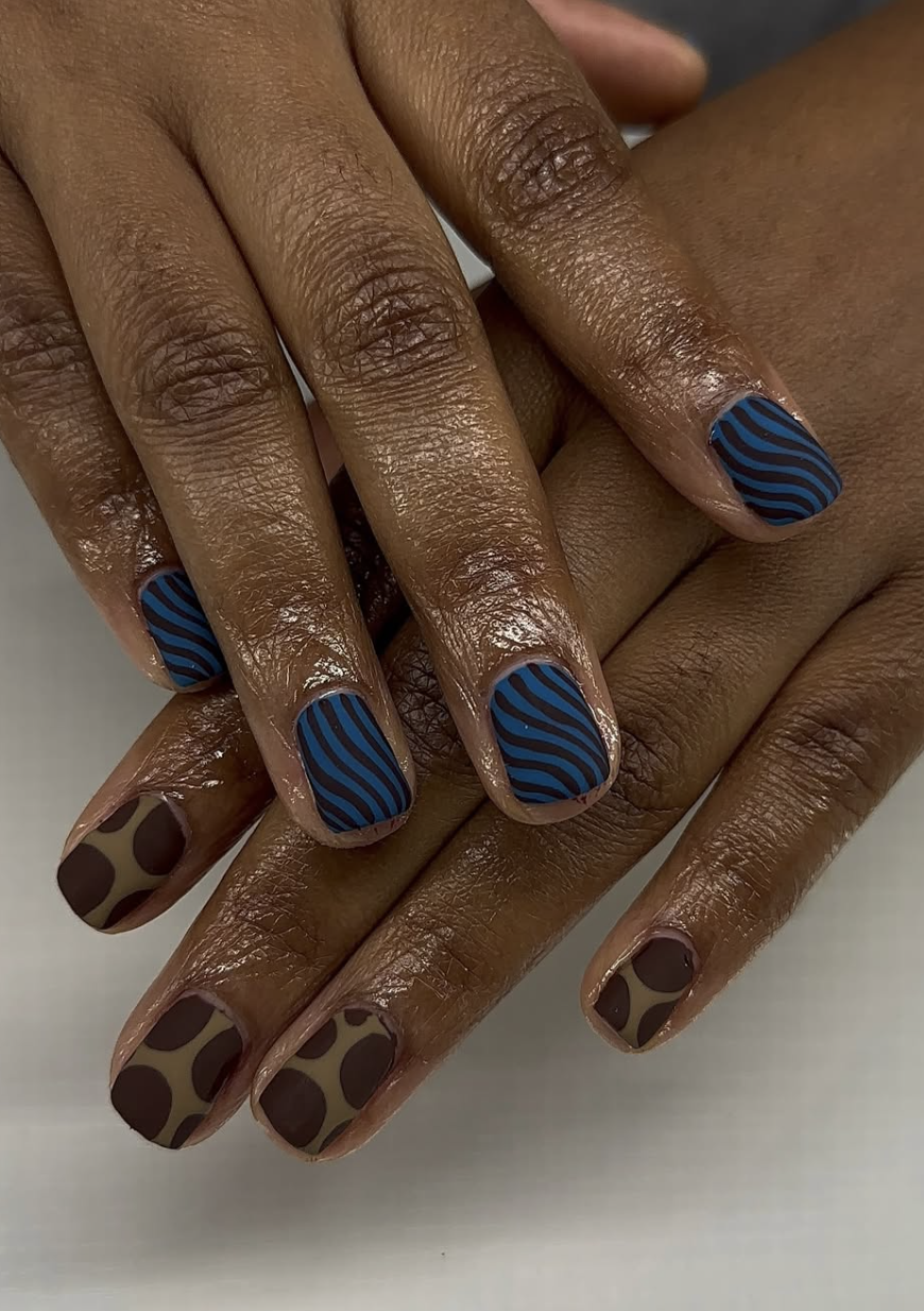 September nail idea featuring navy velvet nails