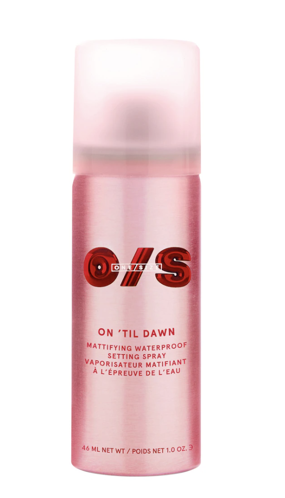 ONE/SIZE On ’Til Dawn mattifying setting spray for heat and humidity resistance.