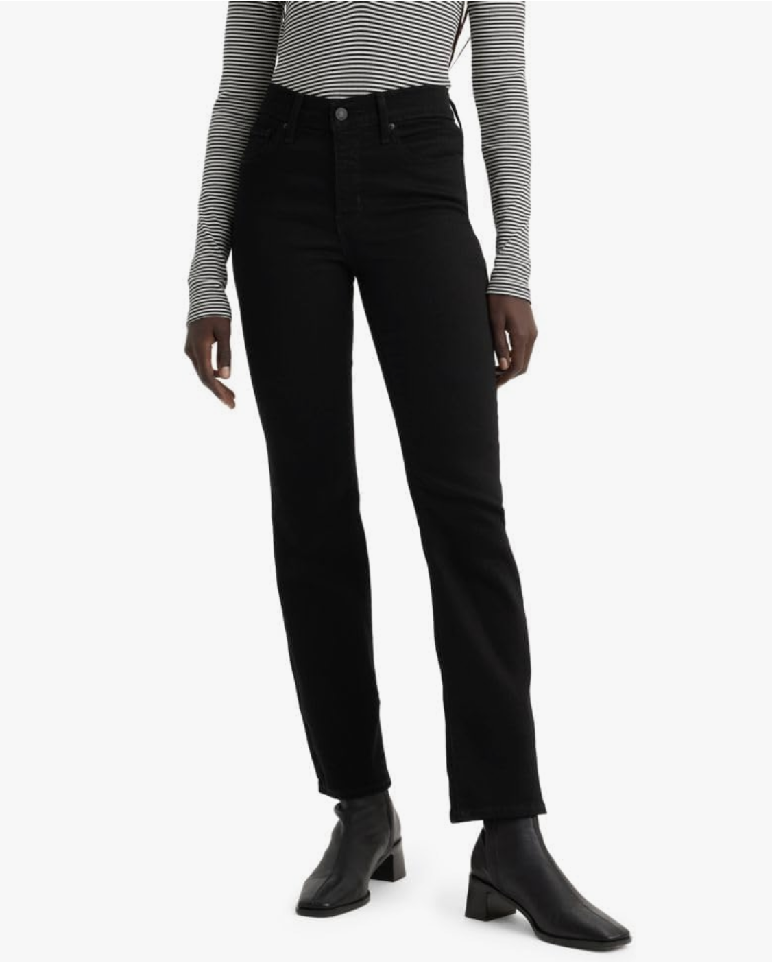 Professional stylist's pick for Levi's 314 Shaping Straight Jeans in a dark wash, featuring a tummy-slimming panel and a classic straight-leg silhouette.
