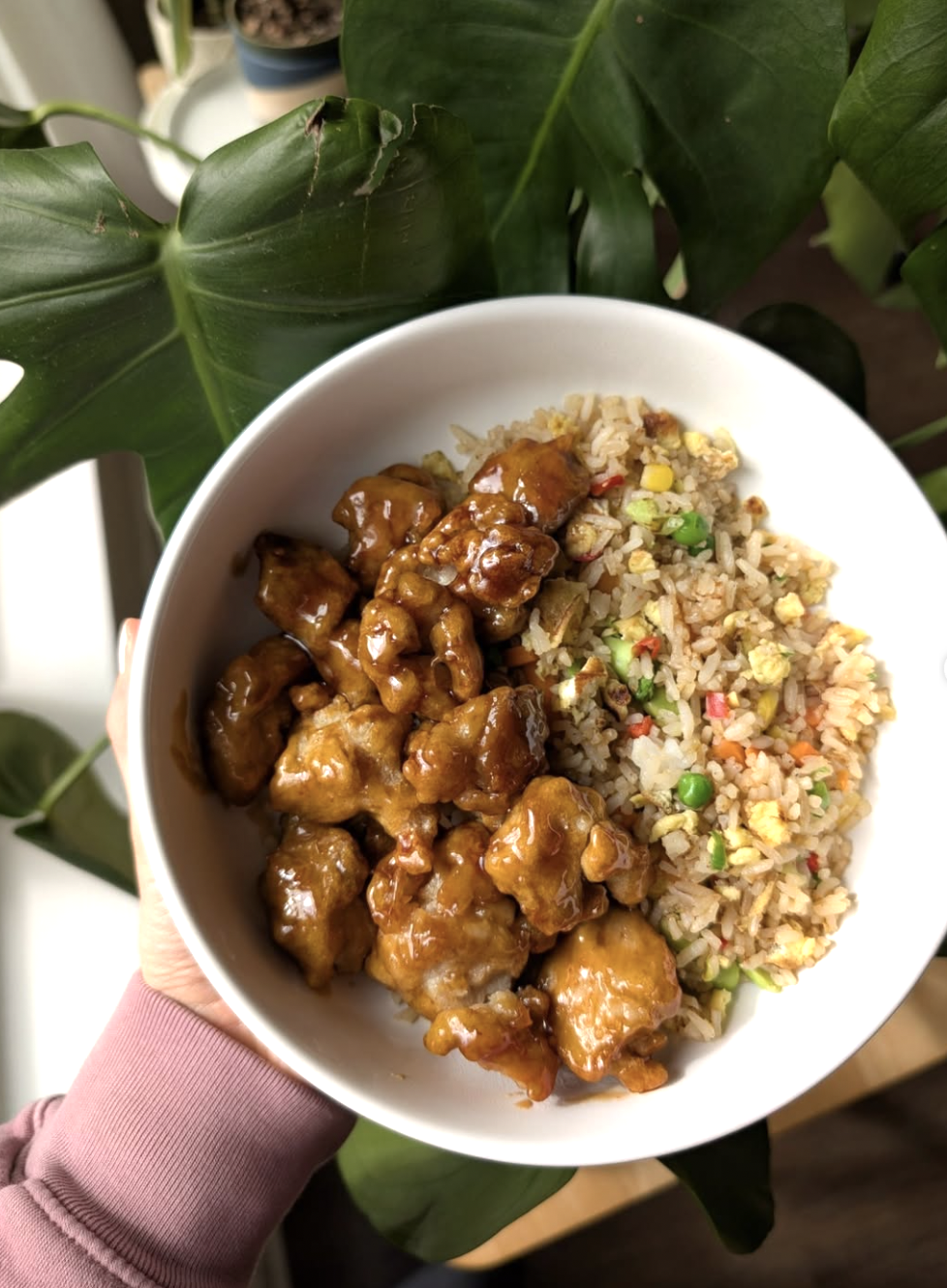 Trader Joe's Mandarin Orange Chicken served with rice and broccoli