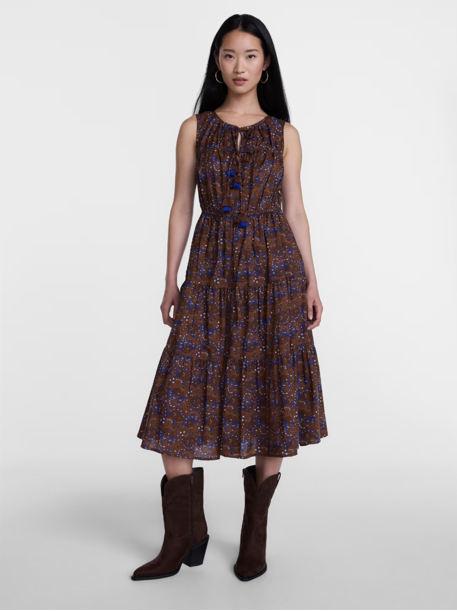 Scoop mock-neck midi sweater dress.