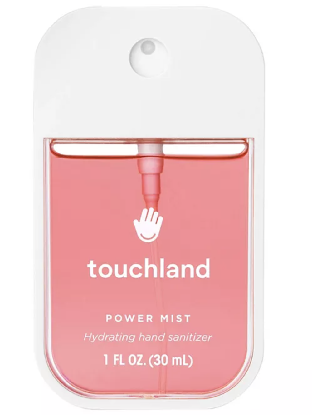 Flat rectangular bottle of Touchland Power Mist hand sanitizer