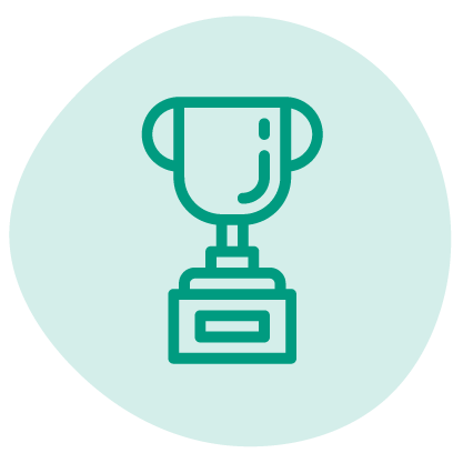 Line drawing of a trophy cup on a circular background