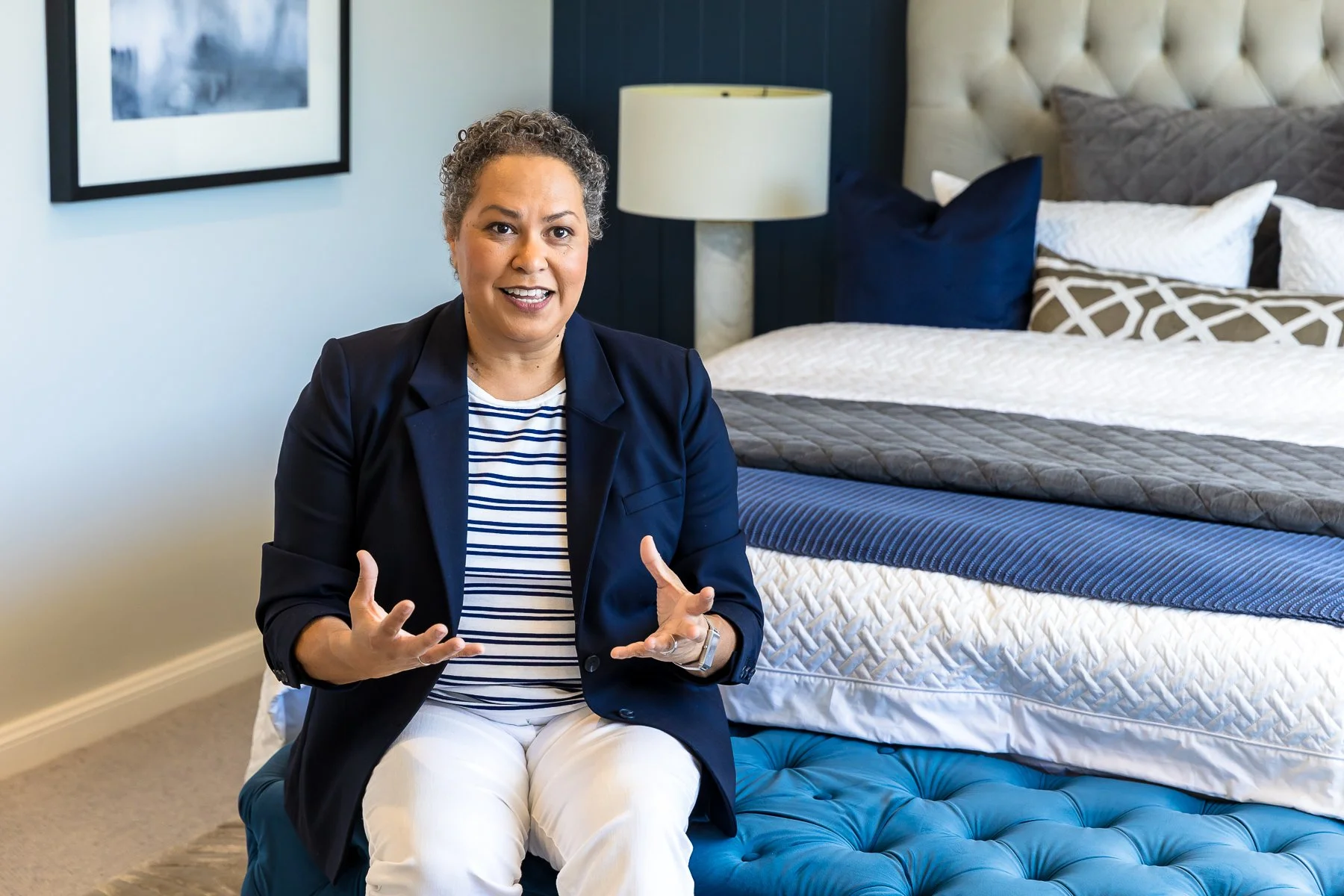 Bedrooms also make a great place for interviews in display homes in Box Hill make for amazing branding photography locations