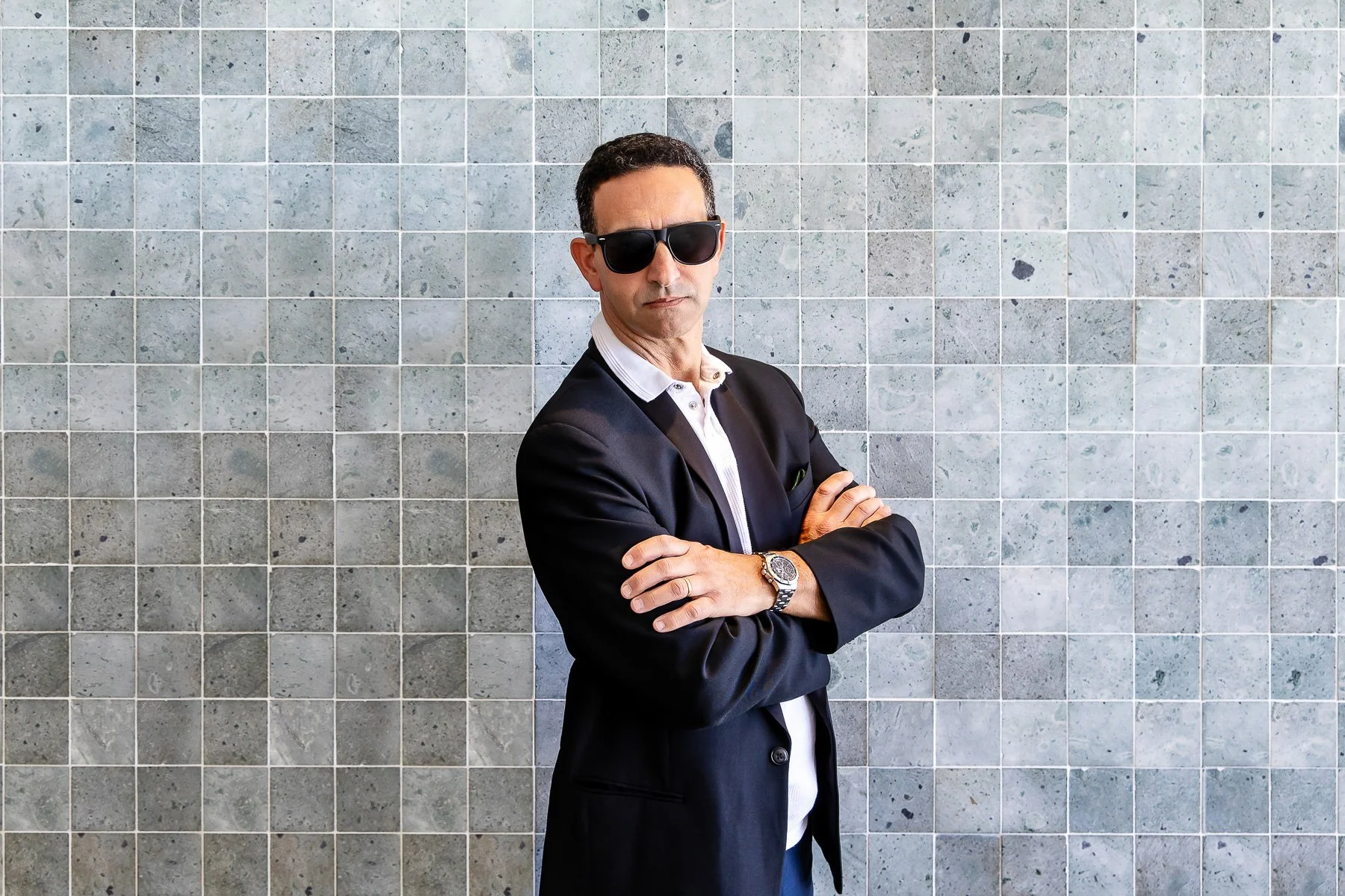 Cool tile backgrounds make for interesting branding photography at the Astina Suites in Penrith