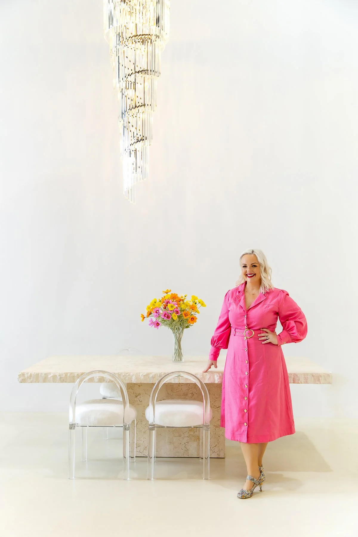 Table and chandelier area for branding sessions at Solis Studios in Riverwood Sydney