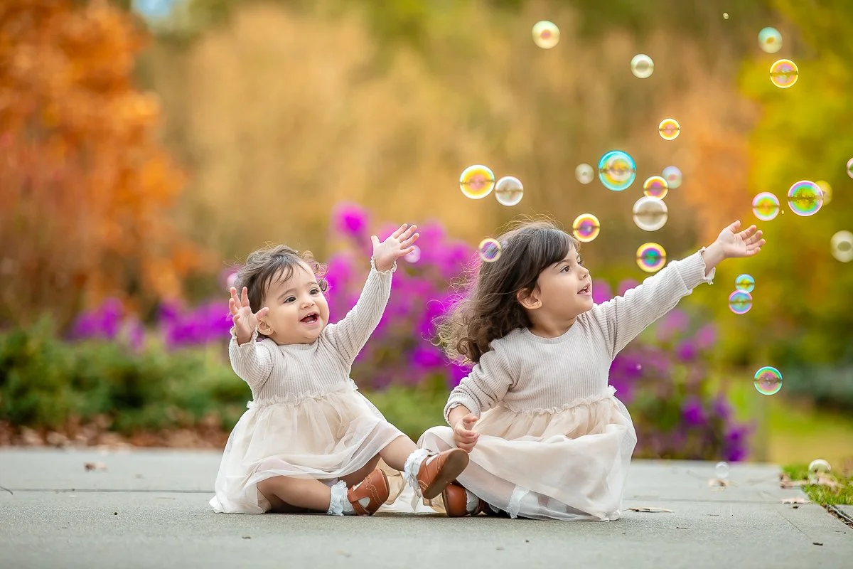 A family at Nurragingy Reserve in Sydney's Western Suburbs for a family photoshoot during the stunning colours of autumn
