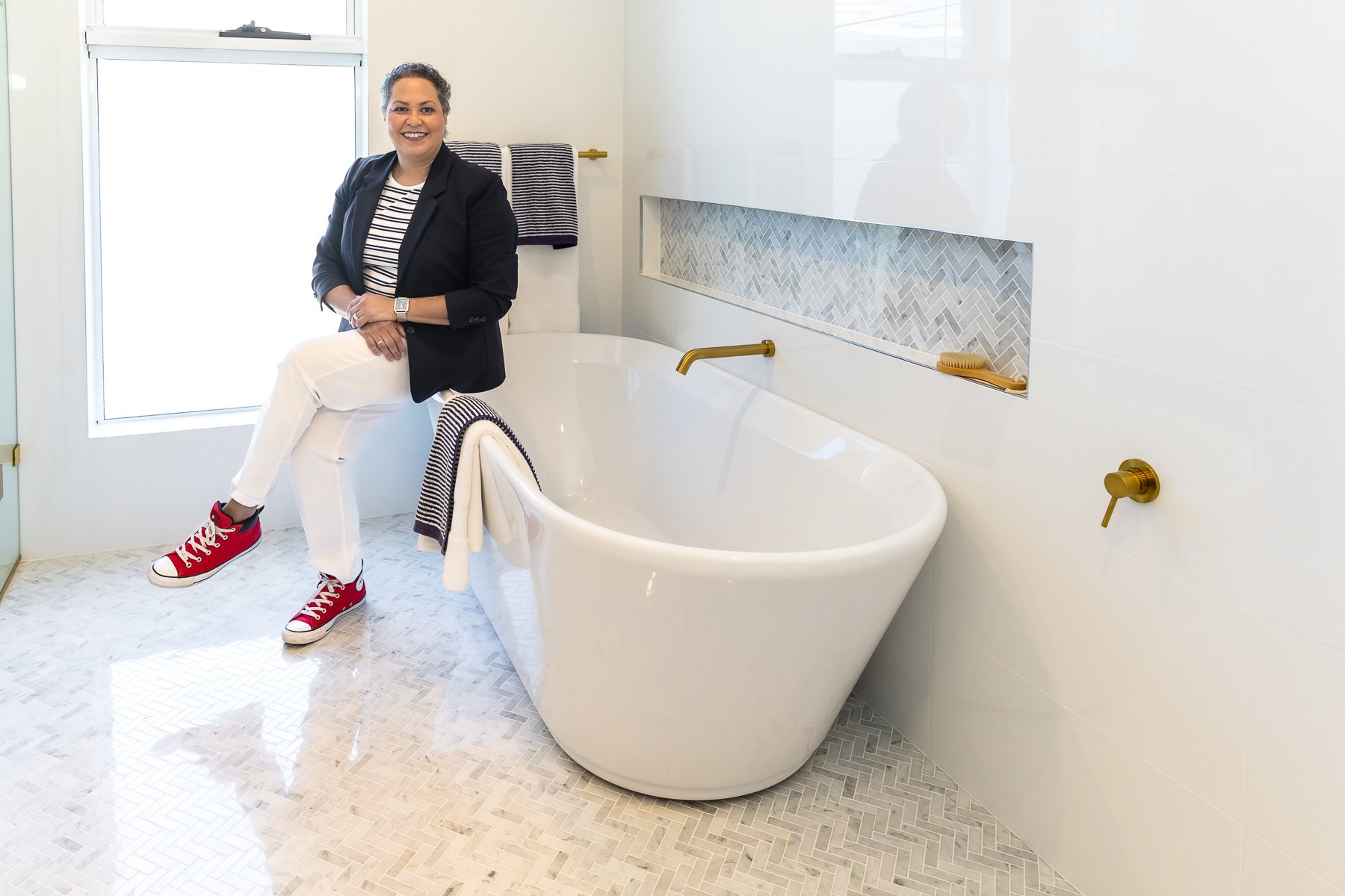 Bathrooms for cleaners or home concierge services in display homes in Box Hill make for amazing branding photography locations