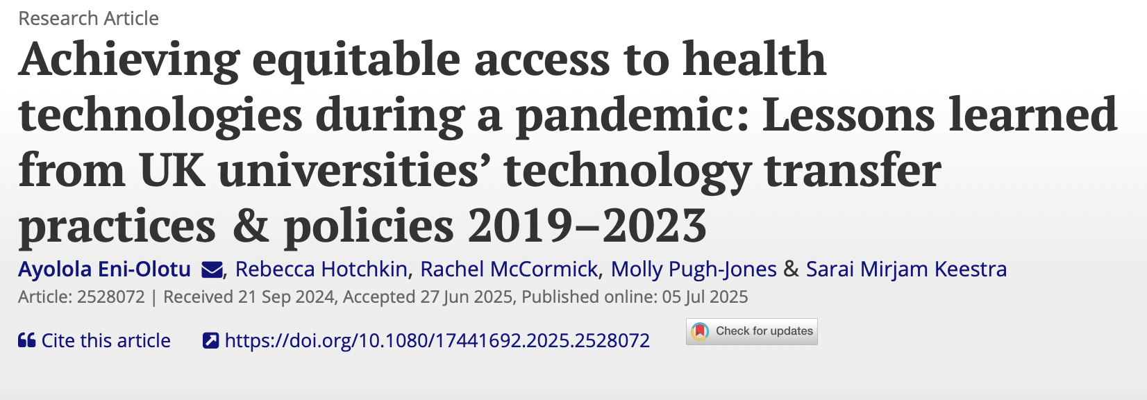 British Universities lacked engagement in ensuring access to health technologies during the COVID-19 pandemic