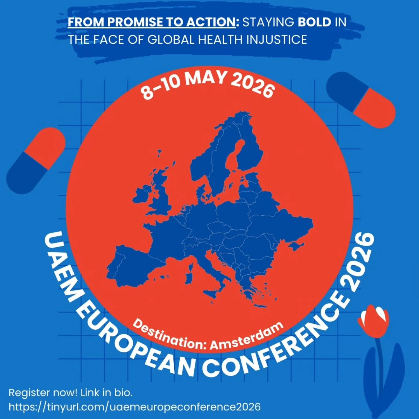 Registration is OPEN for the UAEM Europe Conference 2026!! Join us in Amsterdam 🇳🇱 as we dive into how our work can translate into action that drives forward the Access to Medicines movements! Swipe ➡️ to learn more about what we'll be exploring.


