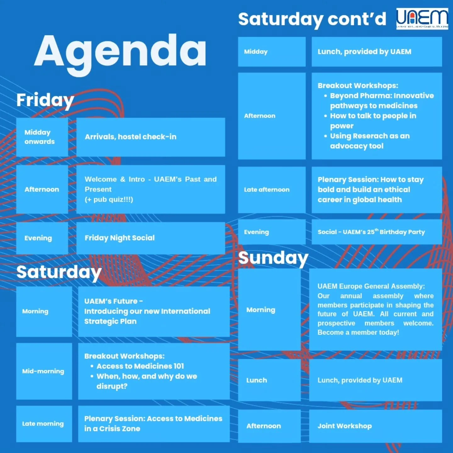 🚨Agenda update!🚨

Here are a few more details of what you can expect from our upcoming European Conference, taking place from May 8th-10th, hosted by UAEM Amsterdam!!

We have an excellent lineup of insightful sessions, skills-based workshops, and 