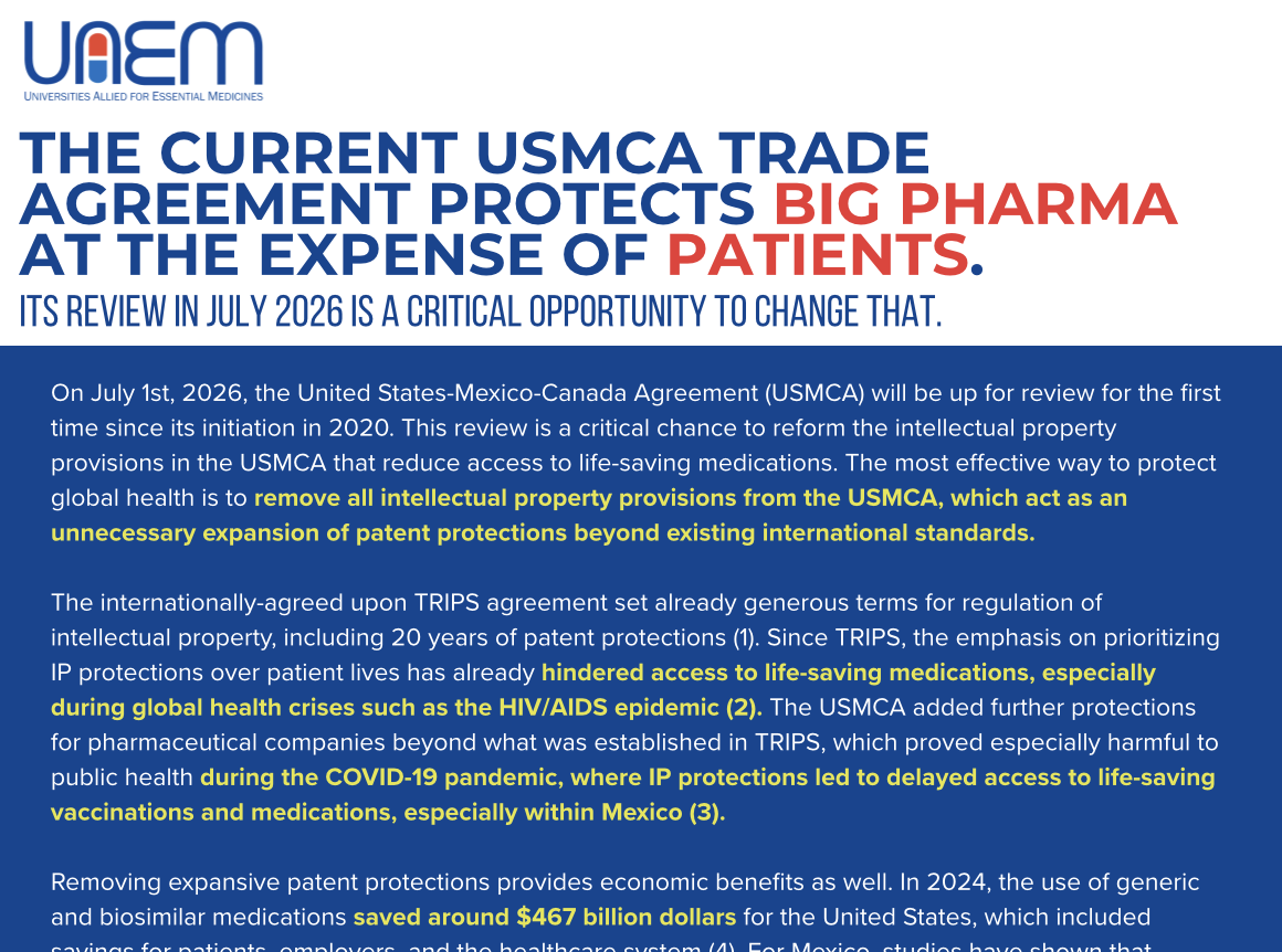 USMCA: Protect Patients, Not Big Pharma Profits