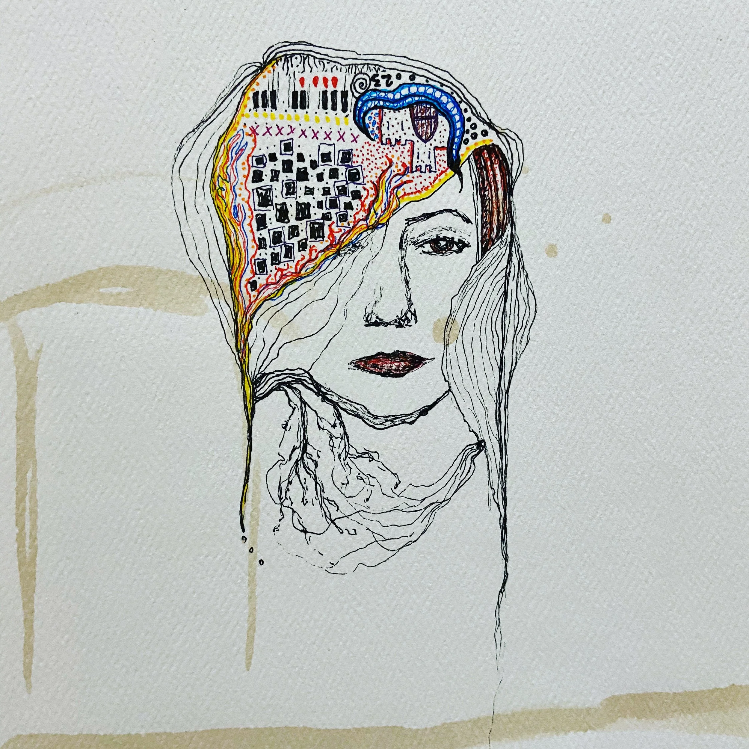 self portrait ink drawing woman