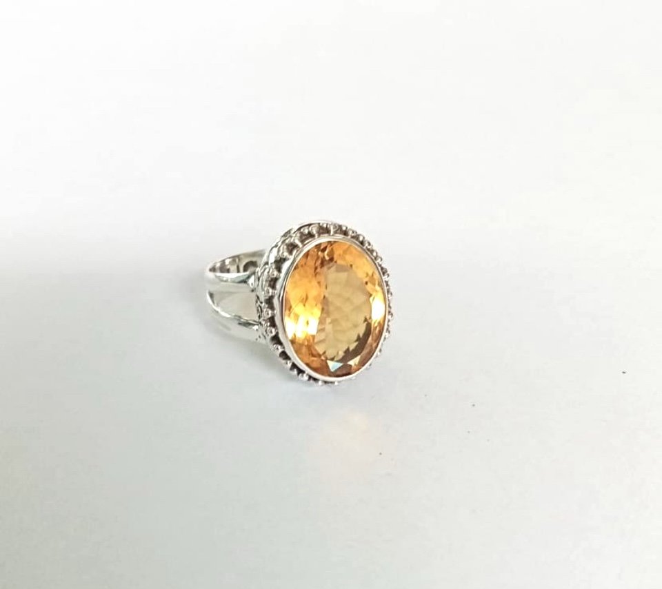 Yellow Citrine Ring 925 Sterling Silver