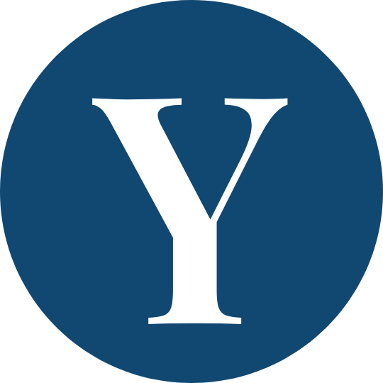 A white capital letter 'Y' on a blue circular background.