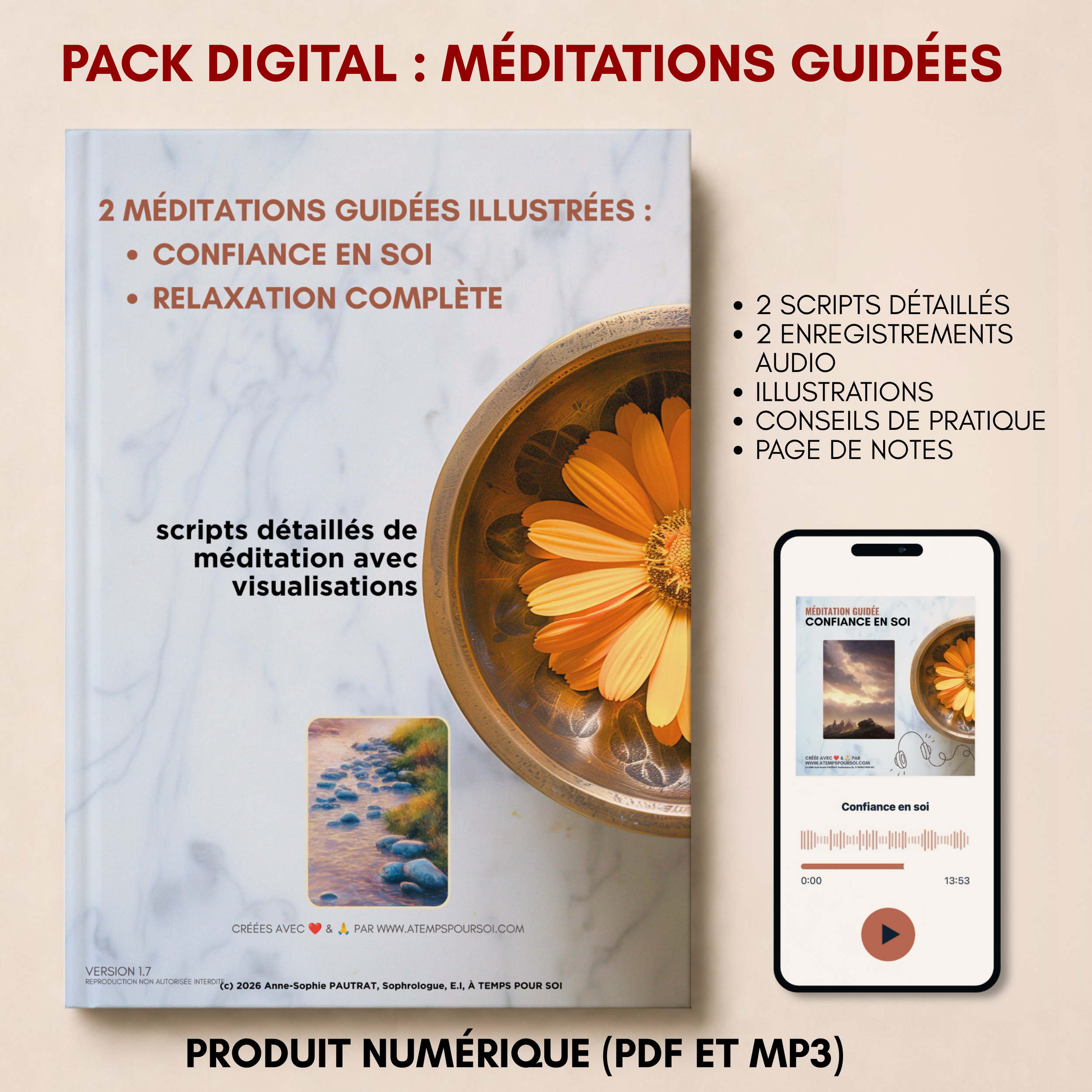 Pack de 2 méditations guidées illustrées - Confiance en Soi, Relaxation - PDF & Audios