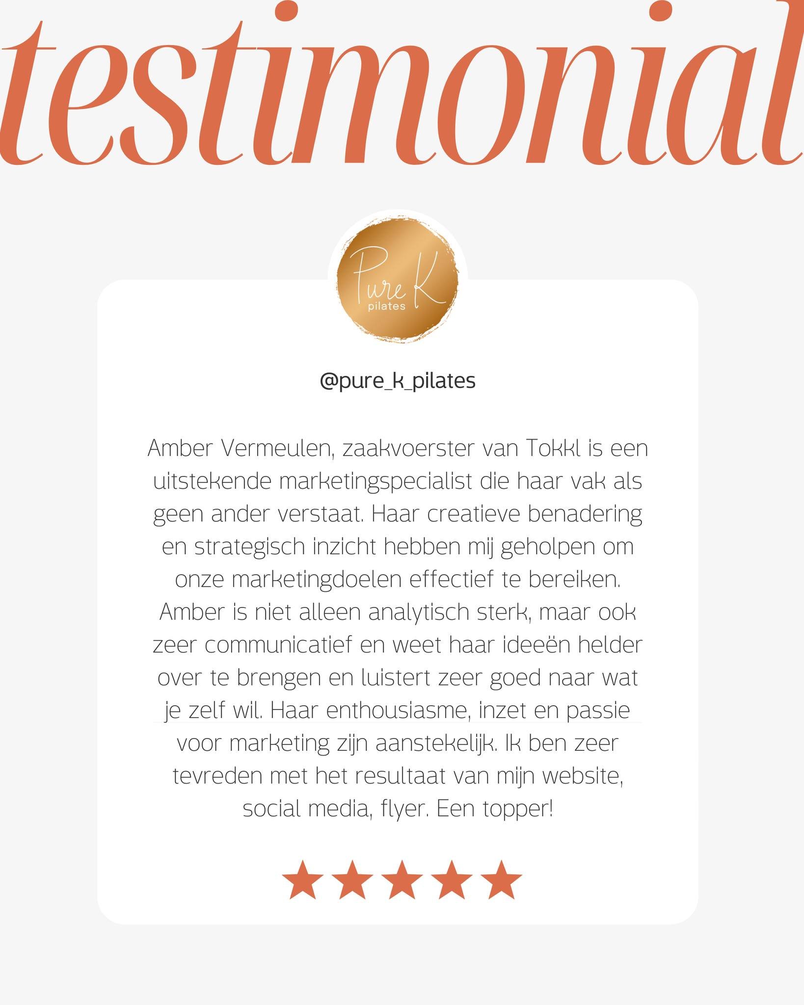 Blije klanten, daar doe ik het voor! 🙏

Niets leuker dan een tevreden klant! Kelly van @pure_k_pilates  deelde deze mooie woorden over onze samenwerking. Haar website, social media en drukwerk kregen een sterke en samenhangende uitstraling, helemaal
