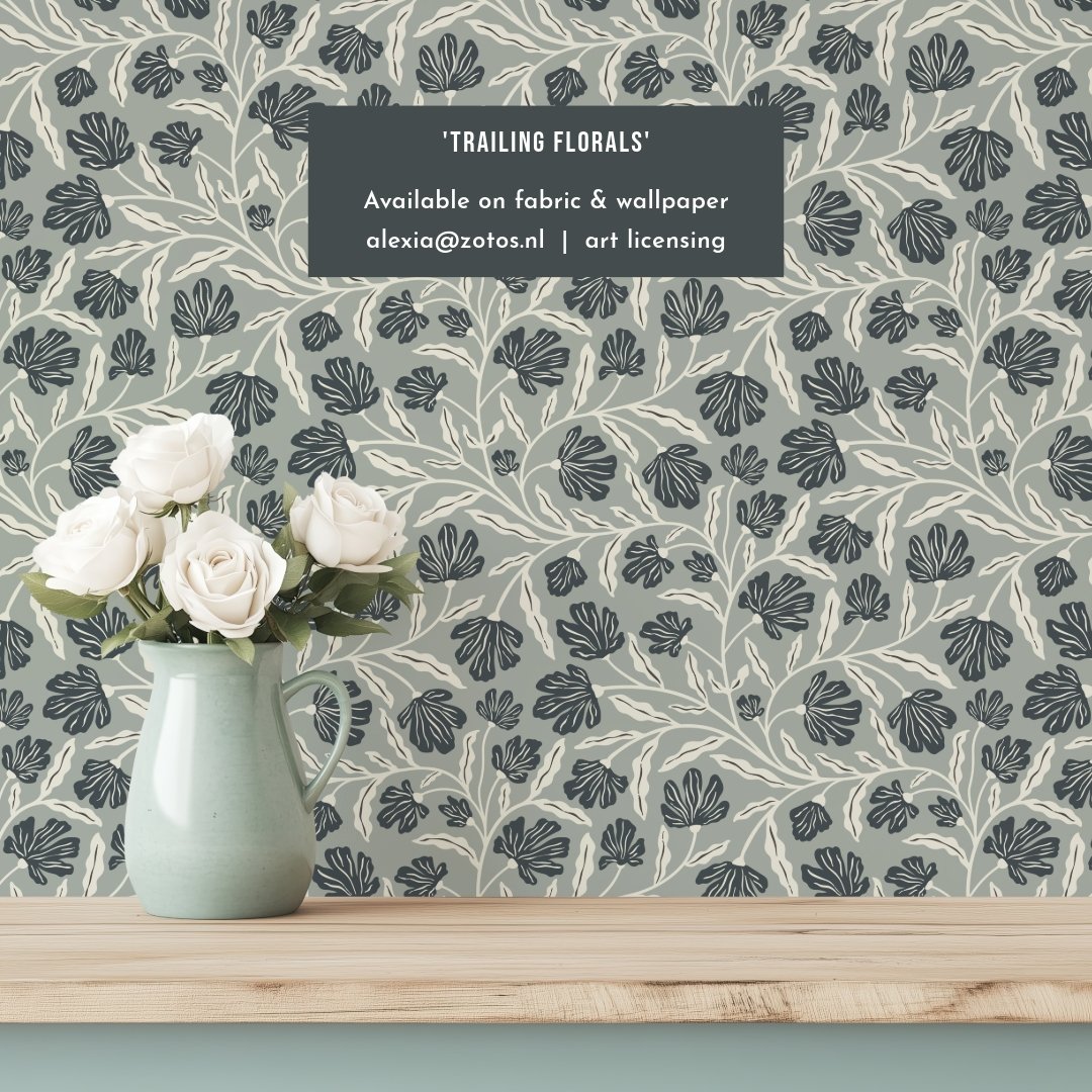 Trailing florals in cool wintery colours.
___⁠
Available on fabric, wallpaper, and decor on @spoonflower⁠ [Design ID: 20693049]⁠
___