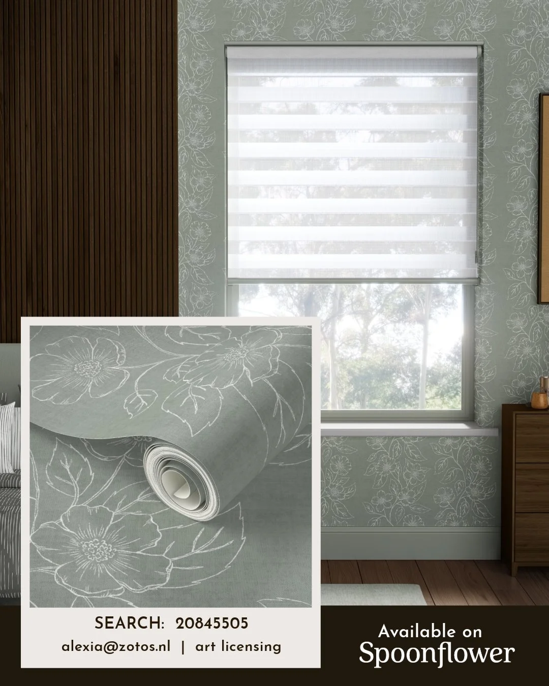 Soft sage green for elegant bedrooms.

Available on Spoonflower across wallpaper (including peel-and-stick), home decor, and fabric by the yard (upholstery fabrics, dress fabrics, wovens, and more!)

Search the design ID on @spoonflower to shop your 