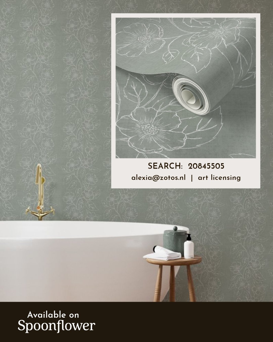 Design ID: 20845505 on @spoonflower 

They have a special vinyl wallpaper that can be used in your bathroom.