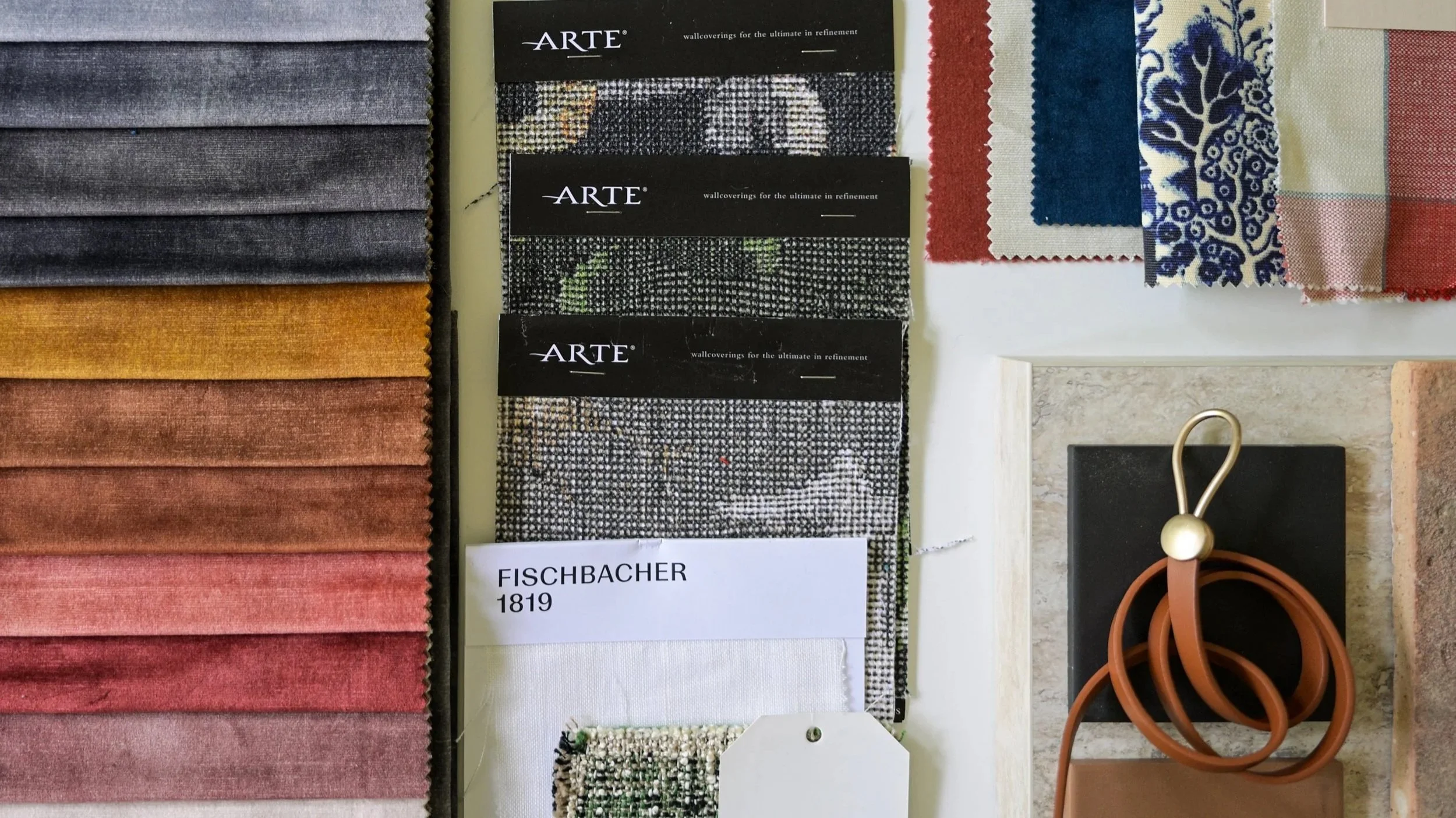 Material moodboard full of textile samples.