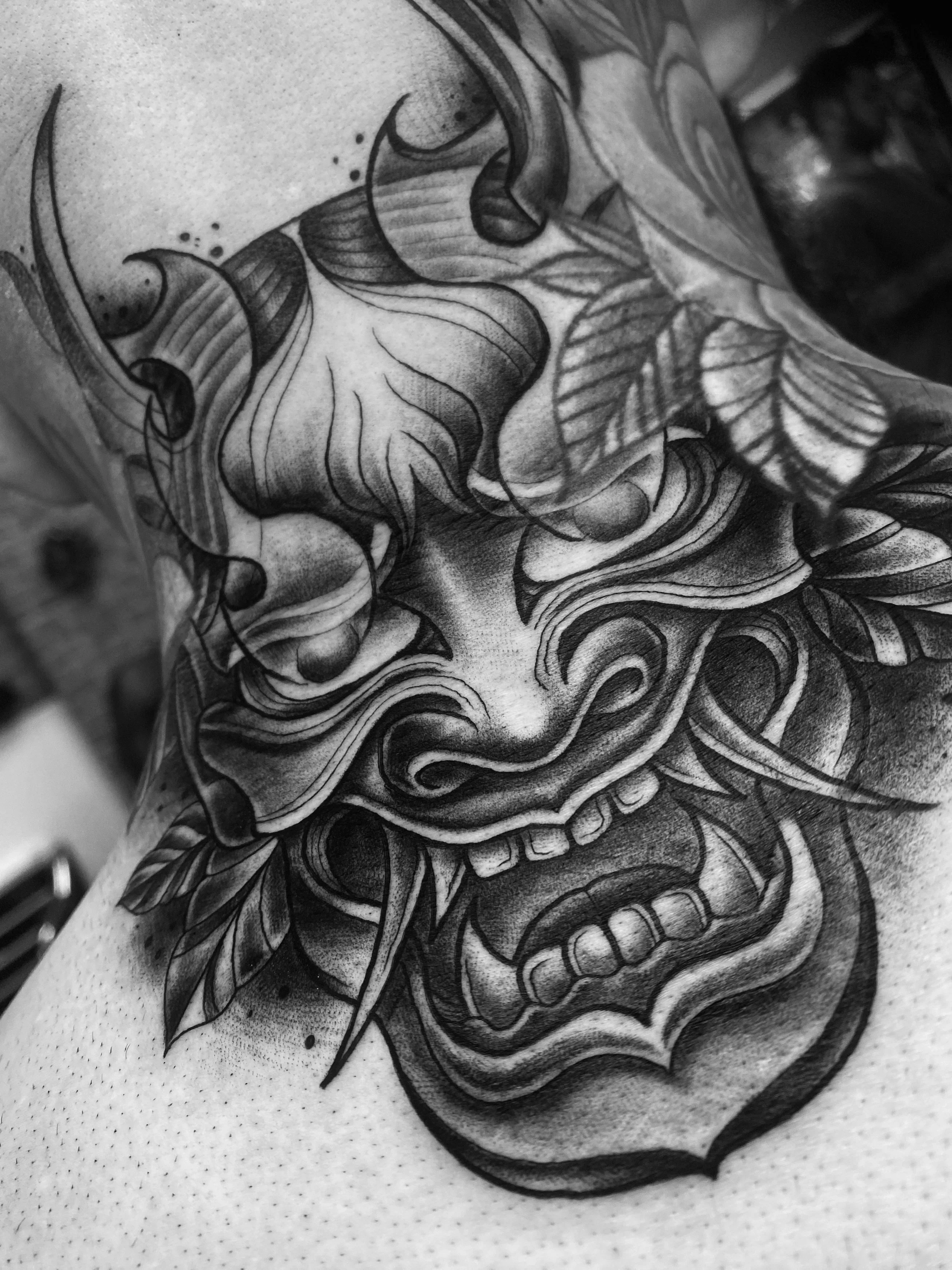 hannya mask tattoo hanya, dublin ireland neck tattoo