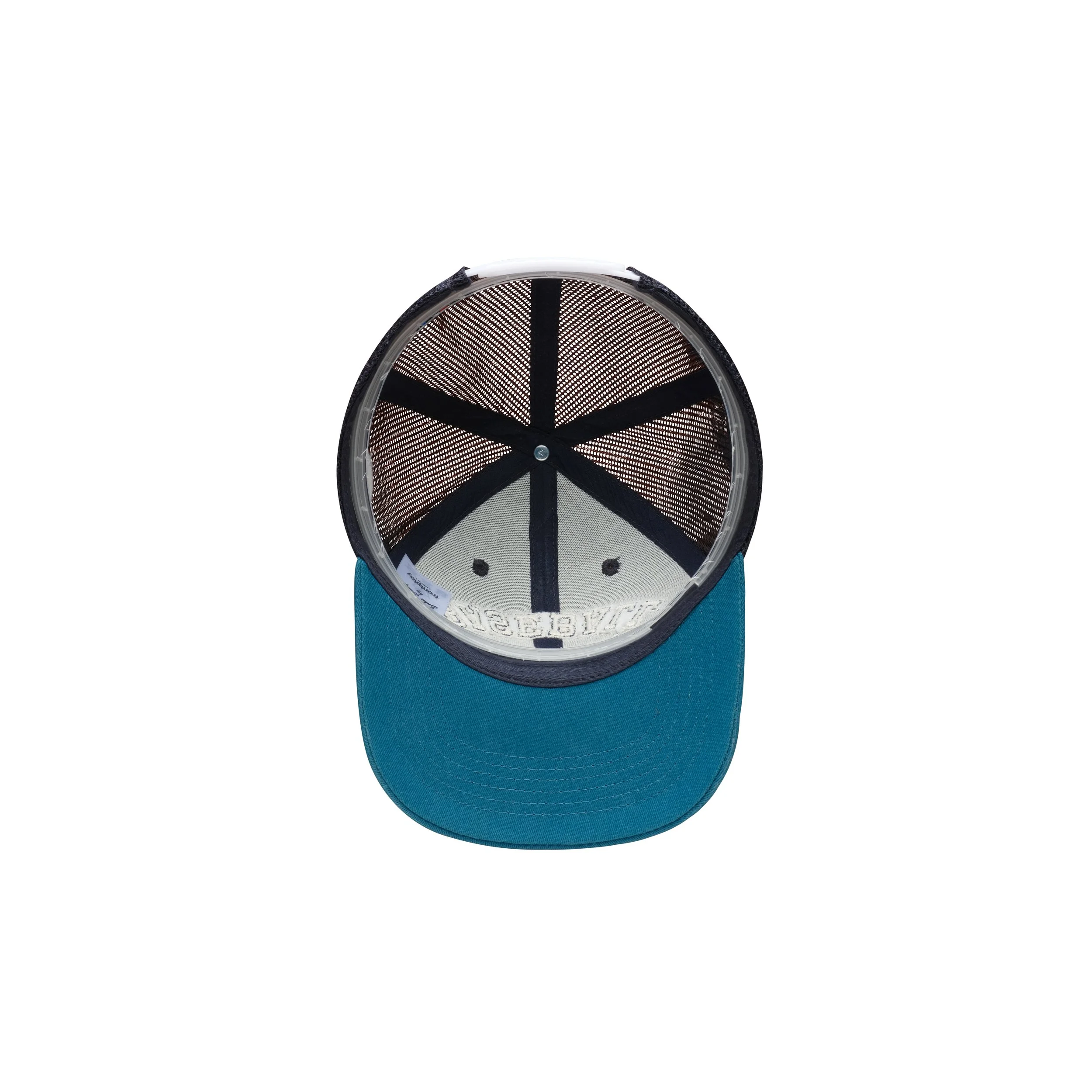 Frontplay_Baseball Cap Low Mesh_BottomView_Navy (front panel + mesh), DK Teal SL#51.jpg