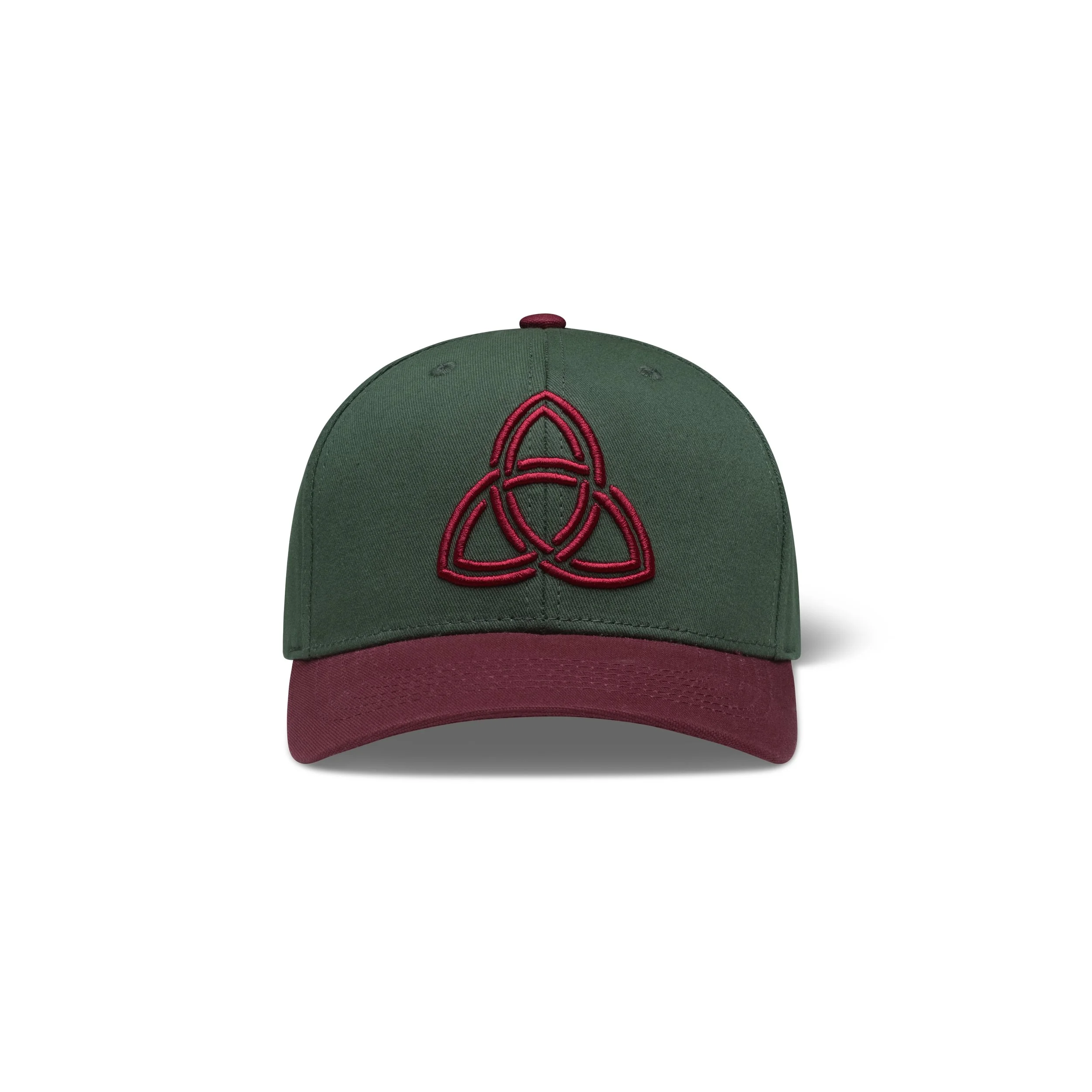Frontplay_Baseball Cap Mid_Front View_FG Green (Cotton), Burgundy (Canvas).jpg