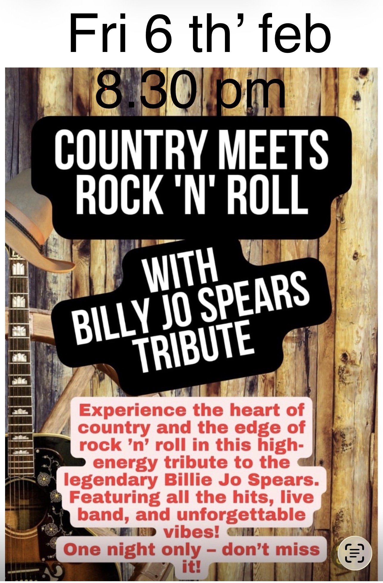 Billy Jo spears tribute Free event 
