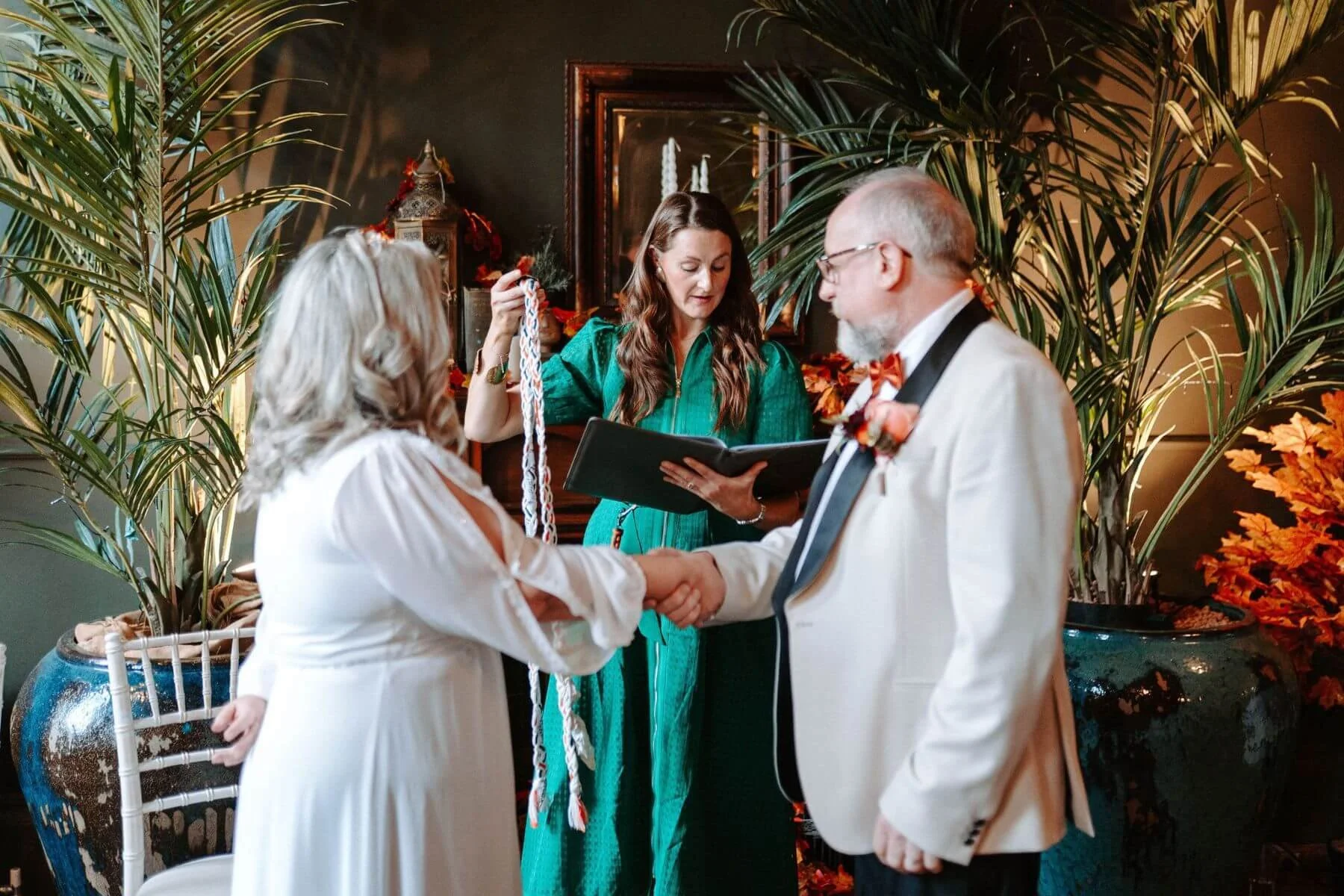 Michelle Park Celebrant conducts a handfasting ceremony in Lost and Found Club, Leeds