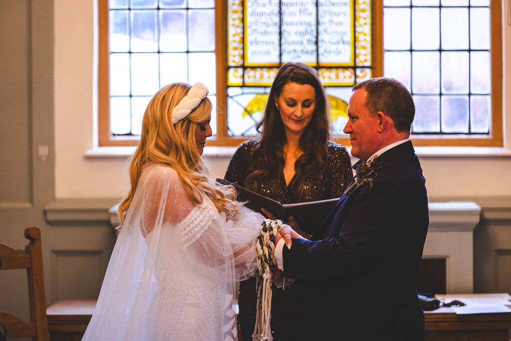 A winter handfasting ceremony with Michelle Park Celebrant at The Guildhall in York 