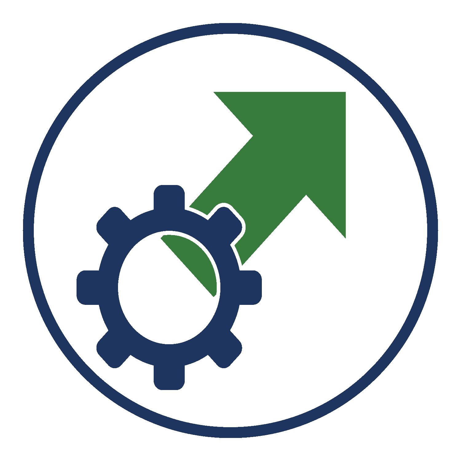 Image of a gear icon with a green arrow.