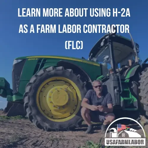 USA Farm Labor farming partner squatting in front of a John Deere tractor.