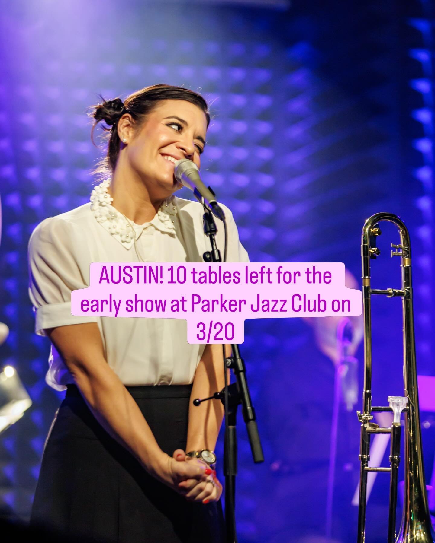 AUSTIN! Tickets are almost gone for the early show for March 20th at @parkerjazzclub. Grab yours today! Cannot wait to see you and the Slightly Bigger than Average Band