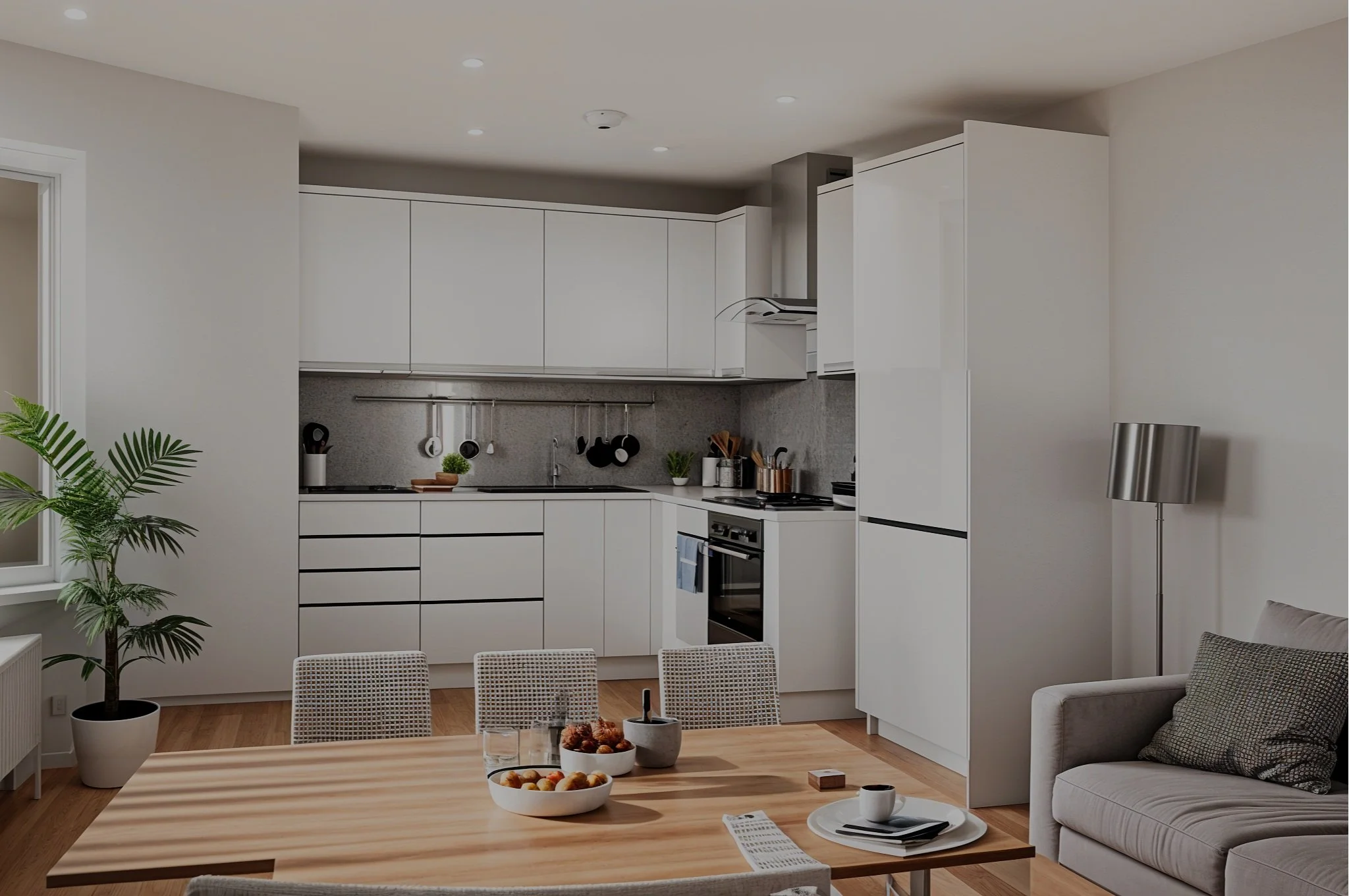  High-spec fully fitted kitchens featuring Bosch appliances, including a fridge/freezer, dual-cook oven, electric hob, and washer/dryer. 