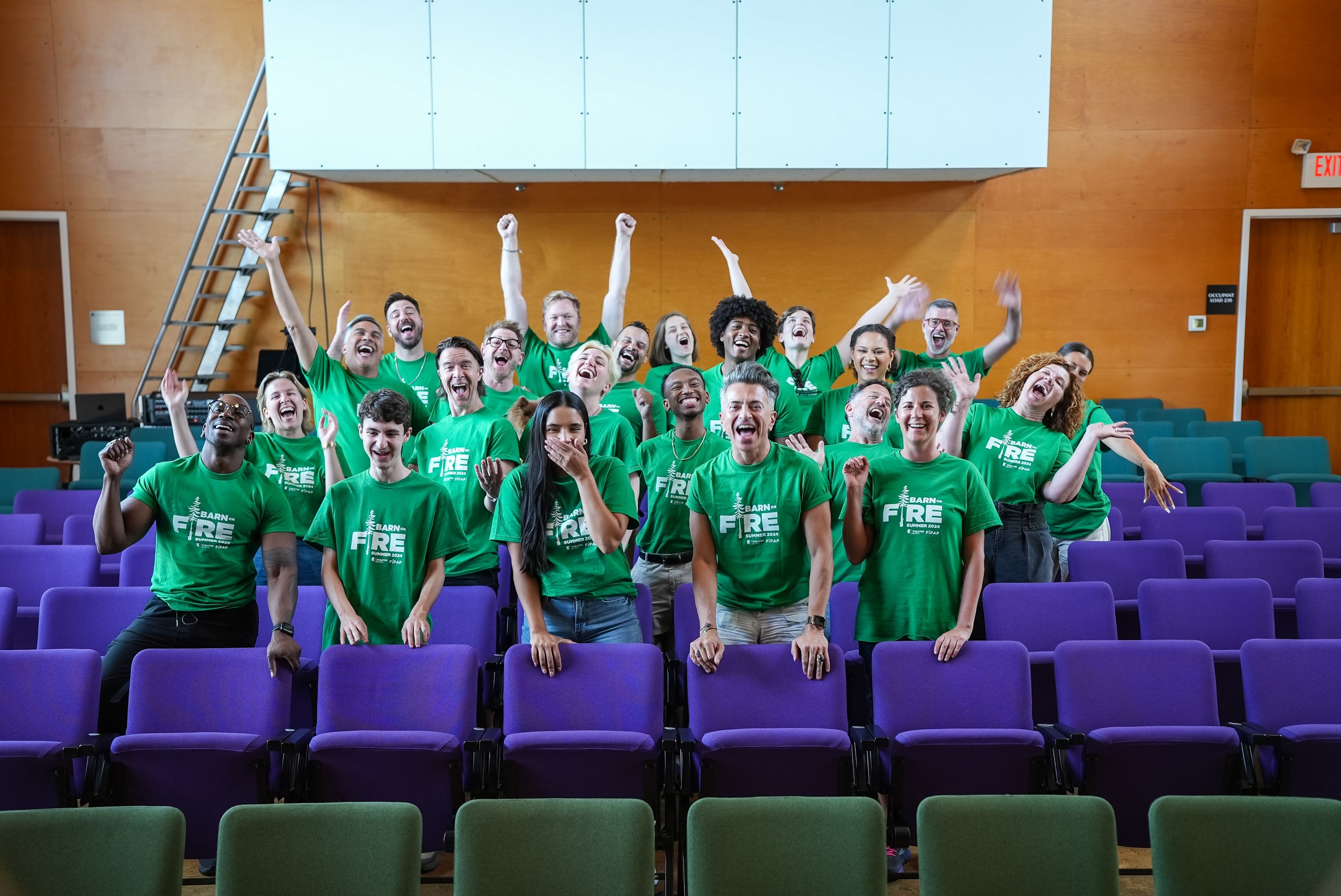 Barn On Fire Production Cast and Actors in green shirts in audience