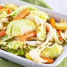 Roasted cabbage with leeks, carrots and fried sage