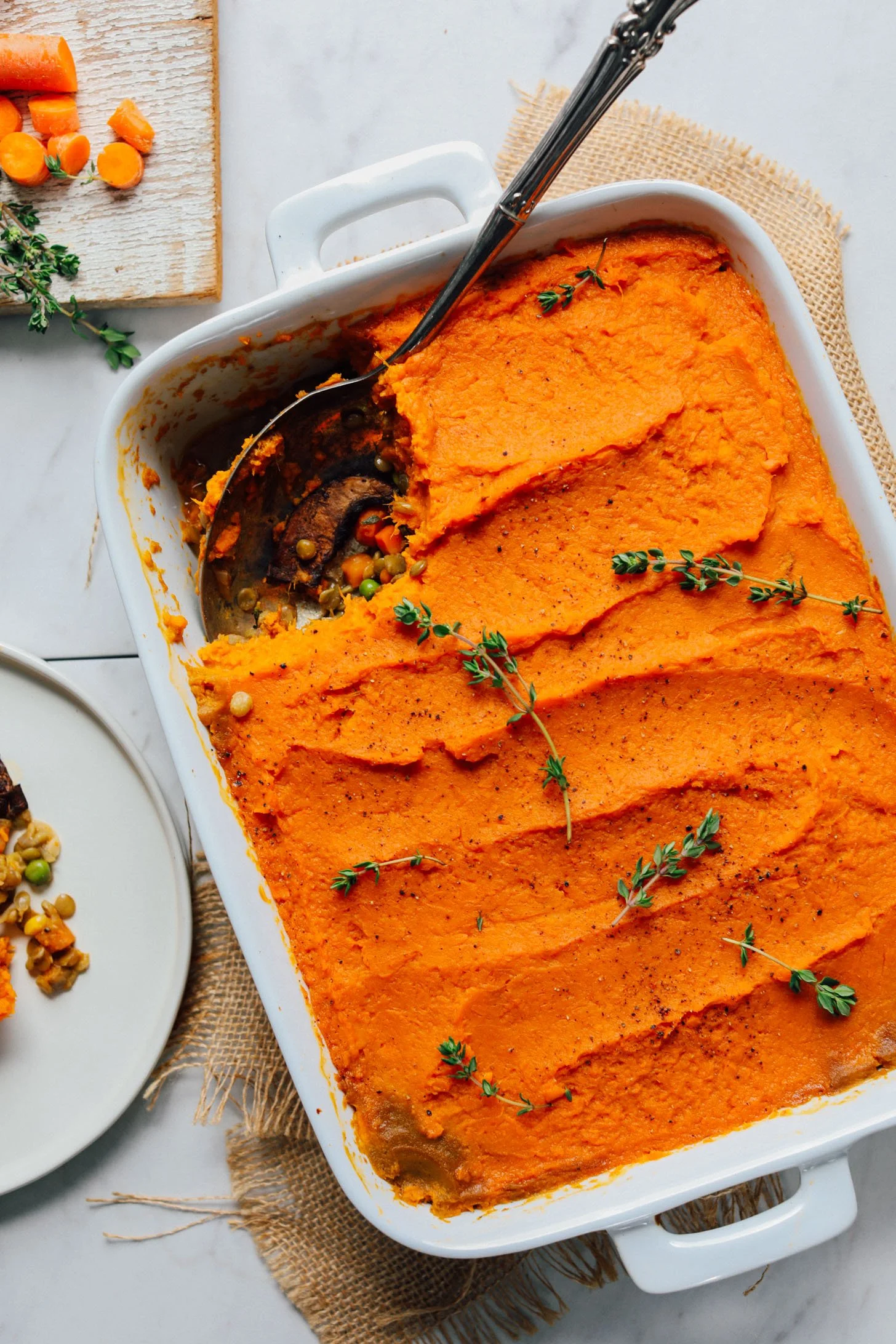 Vegetarian shepherd's pie with sweet potato topping