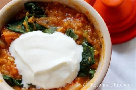 Red Lentil Dal with Spinach and Sweet Potatoes