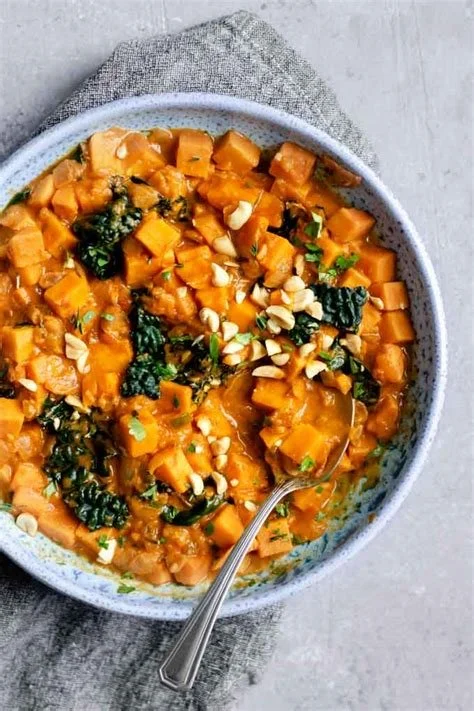 Spicy Peanut, Sweet Potato, and Kale Stew