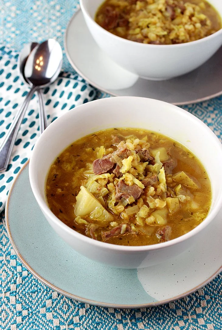 Lightly Curried Lamb, Cabbage, and Barley Soup