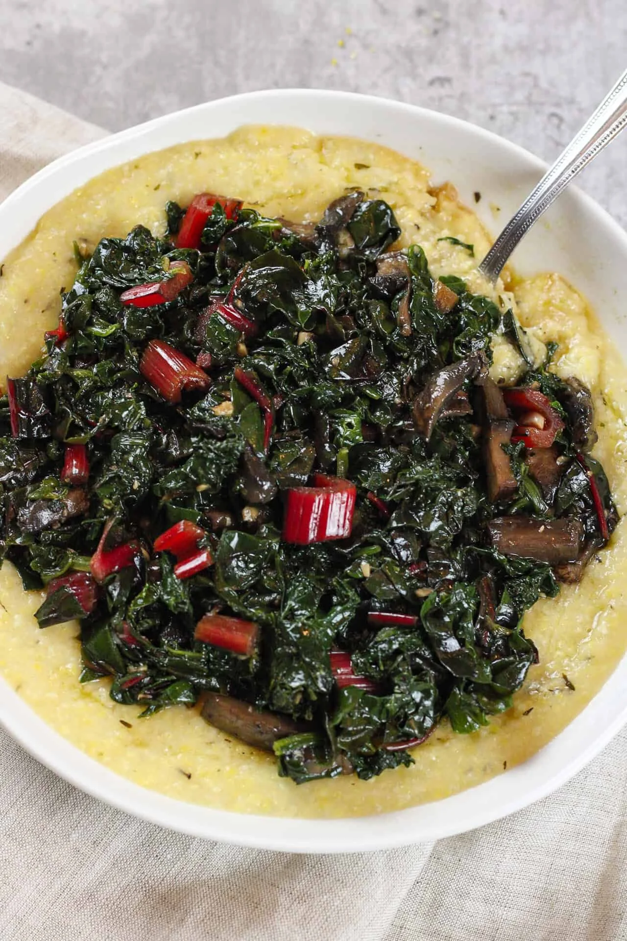 Creamy Polenta with Garlicky Greens & Turnips