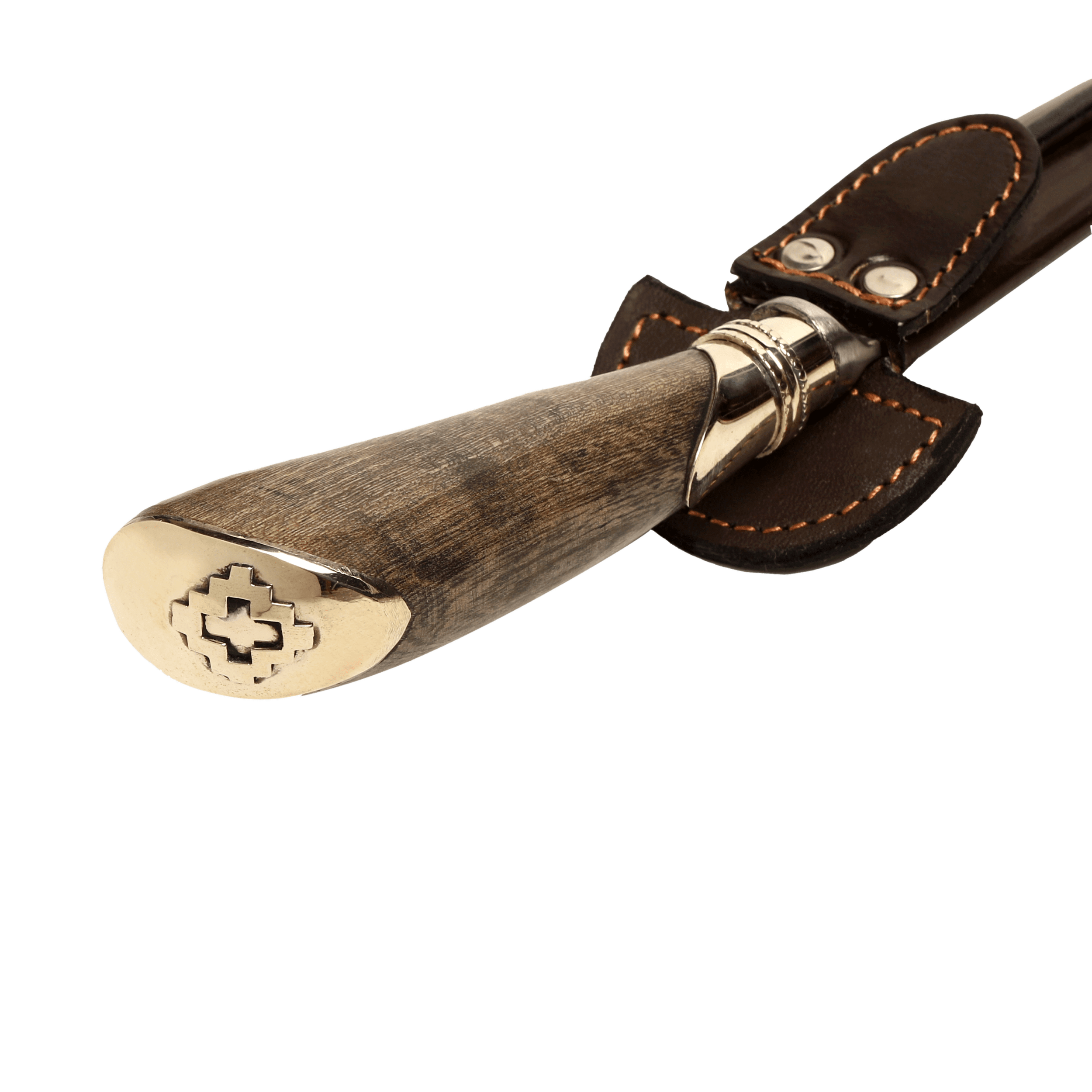 Handmade Argentine Gaucho knife with laurel wood handle, nickel silver fittings and leather sheath