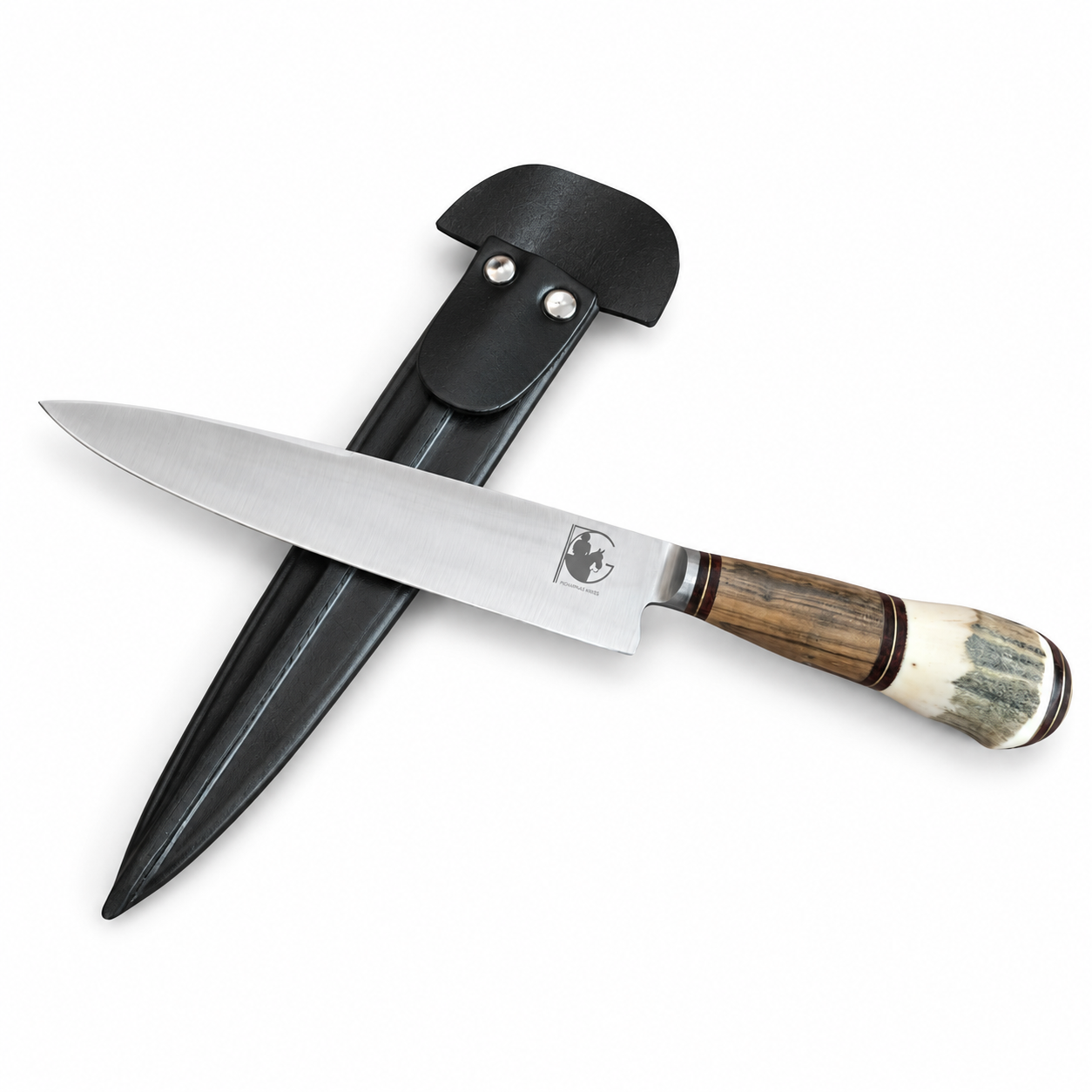Premium Handcrafted Asado Knife with leather sheath and deer handle (20cm)