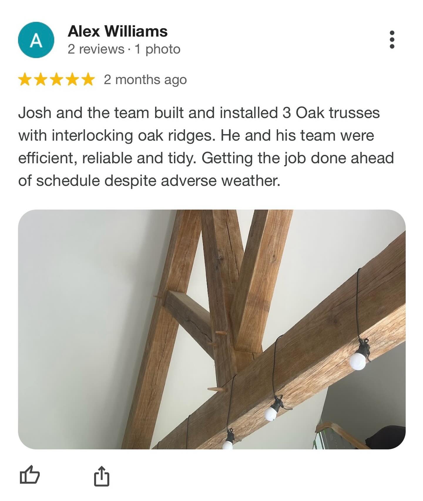 Another happy customer. We supplied this builder with 3 king post trusses for this kitchen extension.  If you&rsquo;re a main contractor looking for someone to supply and fit any framing elements we are here to help.  Contact us on 07711803305 or DM.