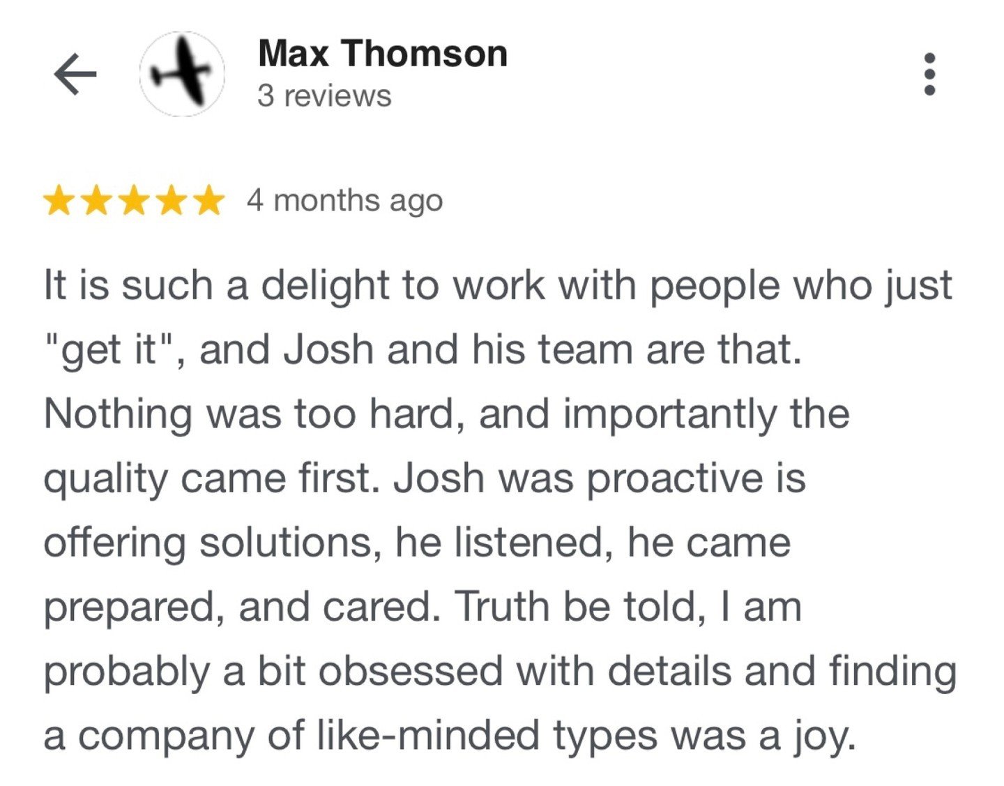 These are the kind words from one of our many happy customers. Max came to us part way through his project. To do some of the more precise details and finish carpentry package. 

When the design palette is minimalistic, it&rsquo;s critical the detail