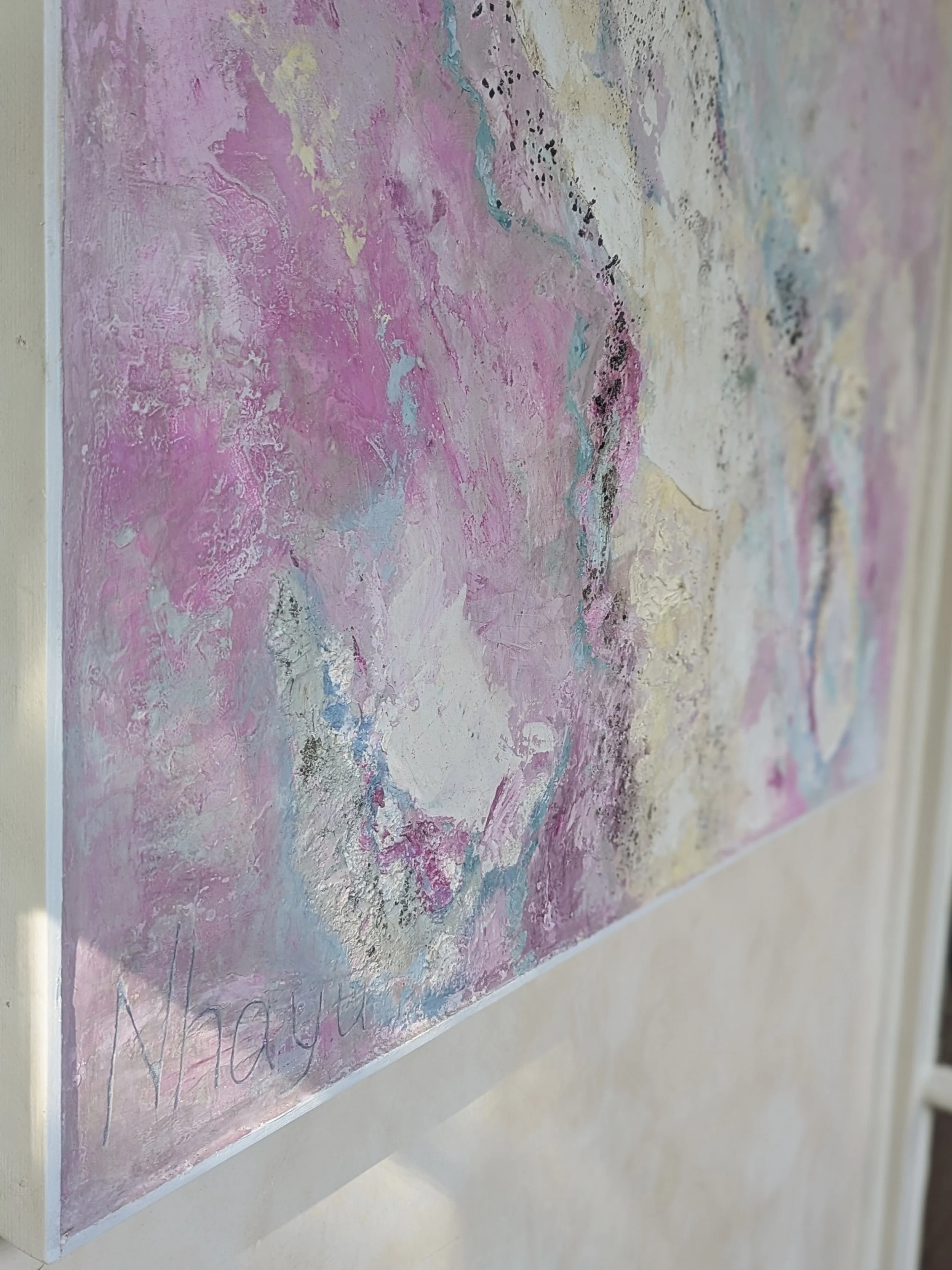DRAGON'S LOVE, 100X120 cm, Lime plaster on wood, pigments, minerals, crystals